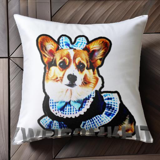 メイド服 コーギー リボン クッションカバー 45×45cm アニマル柄 おしゃれ 可愛い クッション本体付き 正方形 犬ファン