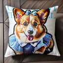 チェック柄 コーギー リボン クッションカバー 45×45cm アニマル柄 おしゃれ 可愛い クッション本体付き 正方形 犬ファン