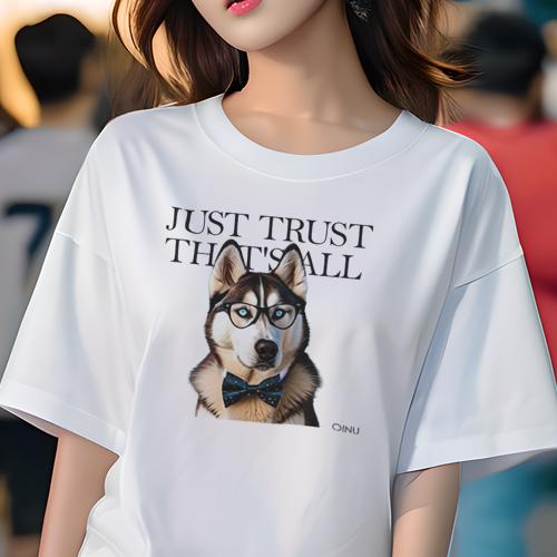 Tシャツ レディース 犬ファン 半袖 春夏 犬柄 プリント カジュアル かわいい 人間用 フィットネス ダンス メガネ シベリアンハスキー 蝶ネクタイ