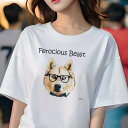 Tシャツ レディース 犬ファン 半袖 春夏 犬柄 プリント カジュアル かわいい 人間用 フィットネス ダンス メガネ ハスキー 蝶ネクタイ