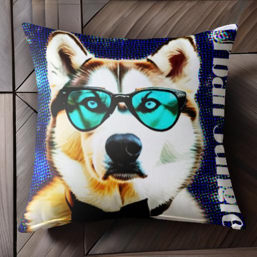 サングラス ハスキー 蝶ネクタイ クッションカバー 45×45cm アニマル柄 おしゃれ 可愛い クッション本体付き 正方形 犬ファン
