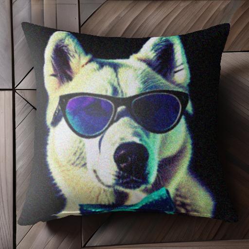 サングラス ハスキー 蝶ネクタイ クッションカバー 45×45cm アニマル柄 おしゃれ 可愛い クッション本体付き 正方形 犬ファン