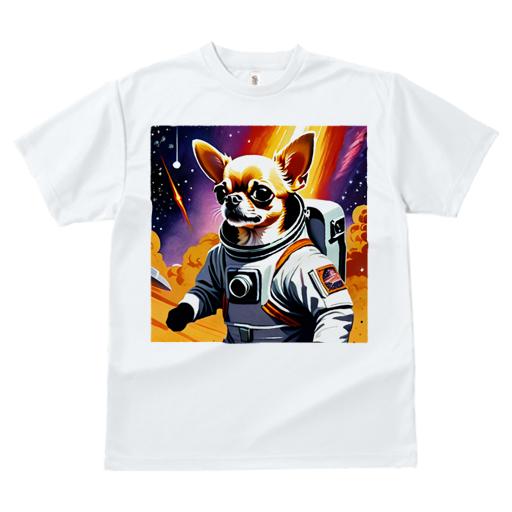 Tシャツ レディース 犬ファン 半袖 春夏 犬柄 プリント カジュアル かわいい 人間用 フィットネス ダンス 宇宙飛行士 チワワ 宇宙 星 隕石