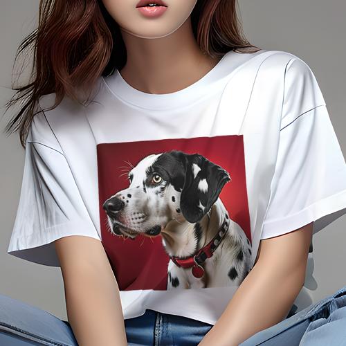 Tシャツ レディース 犬ファン 半袖 春夏 犬柄 プリント カジュアル かわいい 人間用 フィットネス ダンス 首輪 ダルメシアン