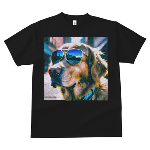 Tシャツ メンズ キッズ 犬ファン 半袖 春夏 犬柄 プリント カジュアル かわいい 人間用 フィットネス ダンス サングラス ゴールデンレトリバー 反射 建物