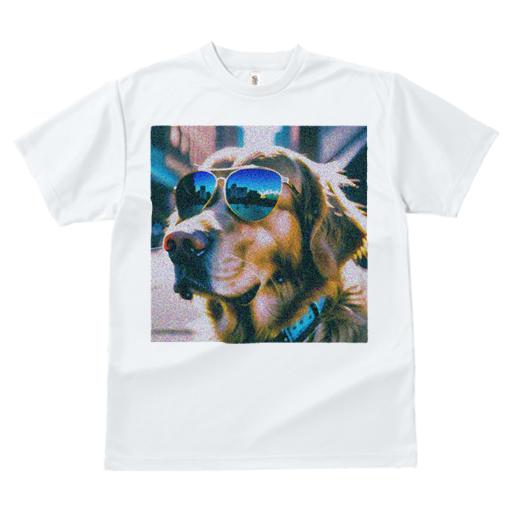 Tシャツ メンズ キッズ 犬ファン 半袖 春夏 犬柄 プリント カジュアル かわいい 人間用 フィットネス ダンス サングラス ゴールデンレトリバー 反射 建物