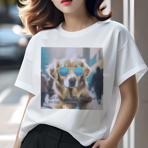Tシャツ レディース 犬ファン 半袖 春夏 犬柄 プリント カジュアル かわいい 人間用 フィットネス ダンス サングラス ゴールデンレトリバー Tシャツ レディース 犬ファン 半袖 春夏 犬柄 プリント カジュアル かわいい 人間用 フィットネス ダンス サングラス ゴールデンレトリバー