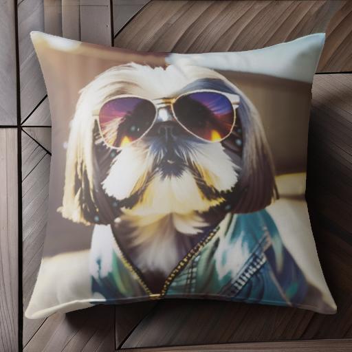 サングラス シーズー ジャケット クッションカバー 45×45cm アニマル柄 おしゃれ 可愛い クッション本..