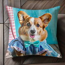 チェック柄 コーギー 蝶ネクタイ ワンピース クッションカバー 45×45cm アニマル柄 おしゃれ 可愛い クッション本体付き 正方形 犬ファン