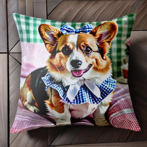 リボン コーギー ギンガムチェック カップケーキ クッションカバー 45×45cm アニマル柄 おしゃれ 可愛..