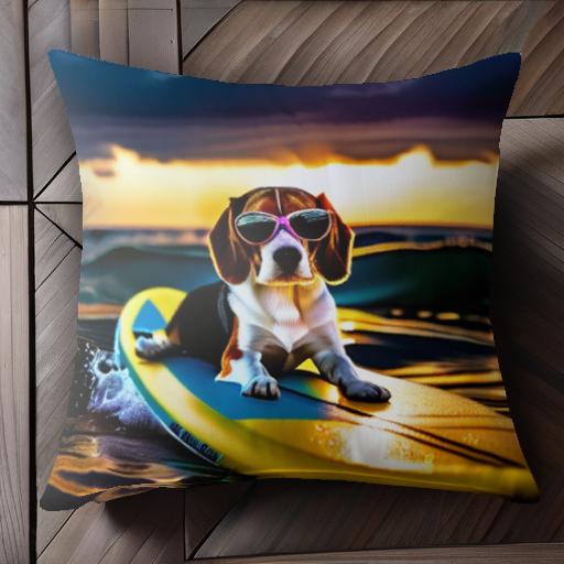 サーフィン ビーグル 海 夕焼け サングラス クッションカバー 45×45cm アニマル柄 おしゃれ 可愛い クッション本体付き 正方形 犬ファン サーフィン ビーグル 海 夕焼け サングラス クッションカバー 45×45cm アニマル柄 おしゃれ 可愛い クッション本体付き 正方形 犬ファン