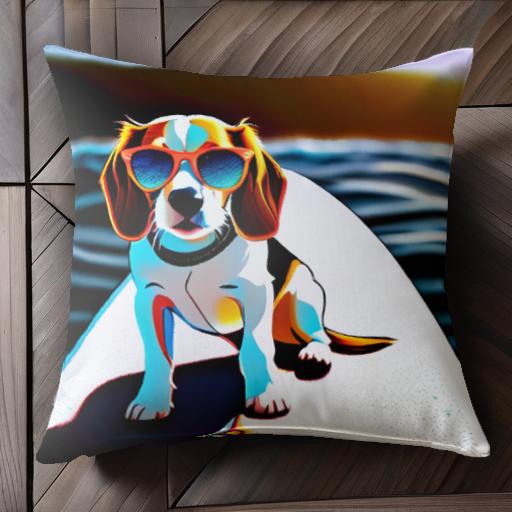 サングラス ビーグル 海 サーフボード クッションカバー 45×45cm アニマル柄 おしゃれ 可愛い クッション本体付き 正方形 犬ファン