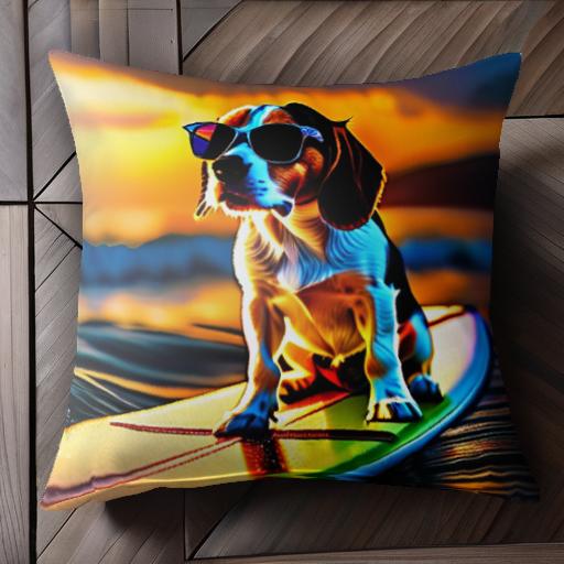 サーフィン ビーグル 海 夕焼け サングラス クッションカバー 45×45cm アニマル柄 おしゃれ 可愛い クッション本体付き 正方形 犬ファン