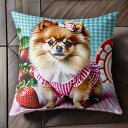 イチゴ ポメラニアン ギンガムチェック リボン ワンピース クッションカバー 45×45cm アニマル柄 おしゃれ 可愛い クッション本体付き 正方形 犬ファン