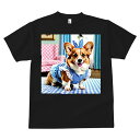 Tシャツ メンズ キッズ 犬ファン 半袖 春夏 犬柄 プリント カジュアル かわいい 人間用 フィットネス ダンス ギンガムチェック コーギー ワンピース リボン