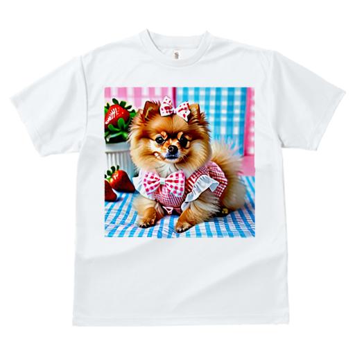 Tシャツ レディース 犬ファン 半袖 春夏 犬柄 プリント カジュアル かわいい 人間用 フィットネス ダンス イチゴ ポメラニアン リボン チェック柄