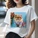 Tシャツ レディース 犬ファン 半袖 春夏 犬柄 プリント カジュアル かわいい 人間用 フィットネス ダンス イチゴ ポメラニアン バスケット リボン ワンピース
