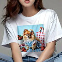 Tシャツ レディース 犬ファン 半袖 春夏 犬柄 プリント カジュアル かわいい 人間用 フィットネス ダンス イチゴ ポメラニアン ピクニック チェック柄 ワンピース