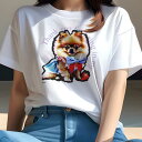 Tシャツ レディース 犬ファン 半袖 春夏 犬柄 プリント カジュアル かわいい 人間用 フィットネス ダンス イチゴ ポメラニアン リボン 服(4)