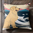 波 ゴールデンレトリバー 海 山 桜 クッションカバー 45×45cm アニマル柄 おしゃれ 可愛い クッション本体付き 正方形 犬ファン