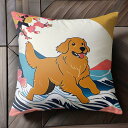 波 ゴールデンレトリバー 海 山 桜 クッションカバー 45×45cm アニマル柄 おしゃれ 可愛い クッション本体付き 正方形 犬ファン