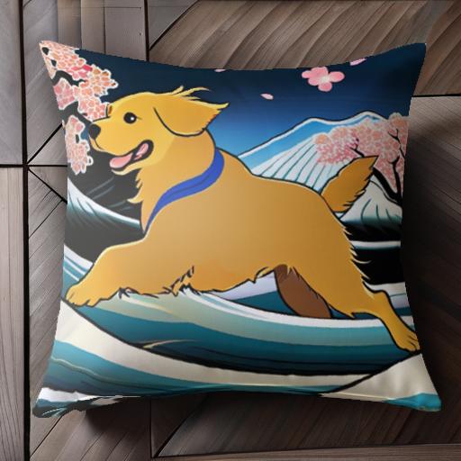 桜 ゴールデンレトリバー 波 山 クッションカバー 45×45cm アニマル柄 おしゃれ 可愛い クッション本体付き 正方形 犬ファン 桜 ゴールデンレトリバー 波 山 クッションカバー 45×45cm アニマル柄 おしゃれ 可愛い クッション本体付き 正方形 犬ファン