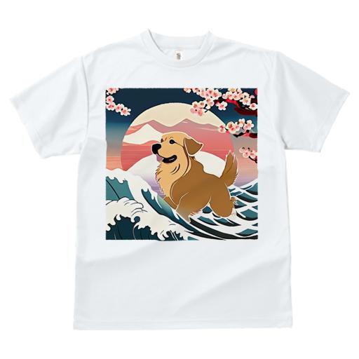 Tシャツ レディース 犬ファン 半袖 春夏 犬柄 プリント カジュアル かわいい 人間用 フィットネス ダンス 波 ゴールデンレトリバー 桜 太陽 山