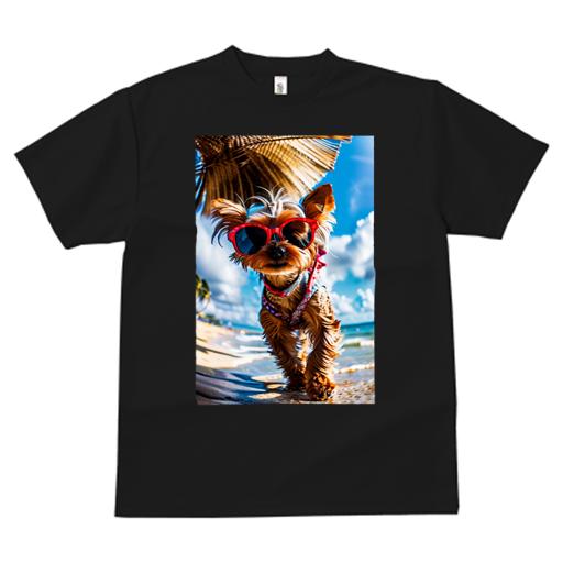 Tシャツ レディース 犬ファン 半袖 春夏 犬柄 プリント カジュアル かわいい 人間用 フィットネス ダンス サングラス ヨークシャーテリア ビーチ 夏 バケーション