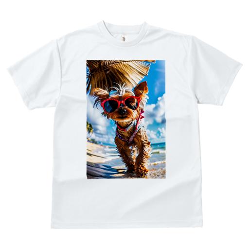 Tシャツ レディース 犬ファン 半袖 春夏 犬柄 プリント カジュアル かわいい 人間用 フィットネス ダンス サングラス ヨークシャーテリア ビーチ 夏 バケーション
