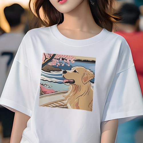 Tシャツ レディース 犬ファン 半袖 春夏 犬柄 プリント カジュアル かわいい 人間用 フィットネス ダンス 桜 ゴールデンレトリバー 風景 日本画 Tシャツ レディース 犬ファン 半袖 春夏 犬柄 プリント カジュアル かわいい 人間用 フィットネス ダンス 桜 ゴールデンレトリバー 風景 日本画