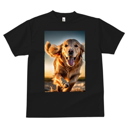 Tシャツ レディース 犬ファン 半袖 春夏 犬柄 プリント カジュアル かわいい 人間用 フィットネス ダンス 夕焼け ゴールデンレトリバー 笑顔 幸せ 走り