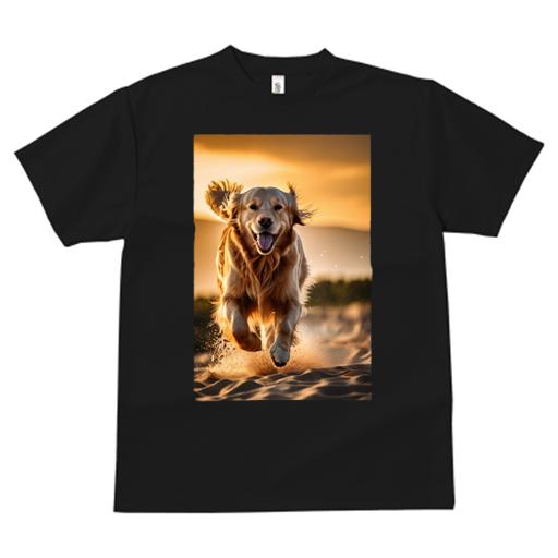 Tシャツ レディース 犬ファン 半袖 春夏 犬柄 プリント カジュアル かわいい 人間用 フィットネス ダンス 砂 ゴールデンレトリバー 夕焼け ビーチ