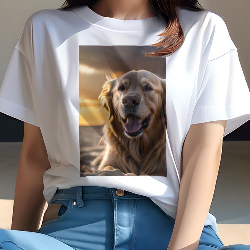 Tシャツ レディース 犬ファン 半袖 春夏 犬柄 プリント カジュアル かわいい 人間用 フィットネス ダンス 夕焼け ゴールデンレトリバー ビーチ Tシャツ レディース 犬ファン 半袖 春夏 犬柄 プリント カジュアル かわいい 人間用 フィットネス ダンス 夕焼け ゴールデンレトリバー ビーチ