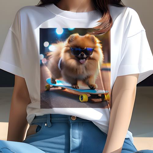 Tシャツ レディース 犬ファン 半袖 春夏 犬柄 プリント カジュアル かわいい 人間用 フィットネス ダンス スケートボード ポメラニアン サングラス