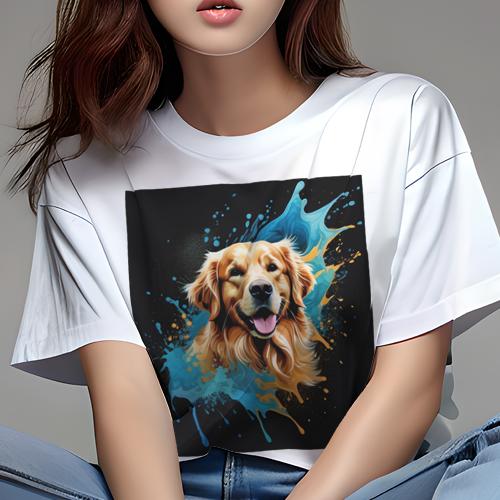 Tシャツ レディース 犬ファン 半袖 春夏 犬柄 プリント カジュアル かわいい 人間用 フィットネス ダンス 水彩 ゴールデンレトリバー スプラッシュ Tシャツ レディース 犬ファン 半袖 春夏 犬柄 プリント カジュアル かわいい 人間用 フィットネス ダンス 水彩 ゴールデンレトリバー スプラッシュ