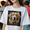 Tシャツ レディース 犬ファン 半袖 春夏 犬柄 プリント カジュアル かわいい 人間用 フィットネス ダンス ゴールデンレトリバー(4)