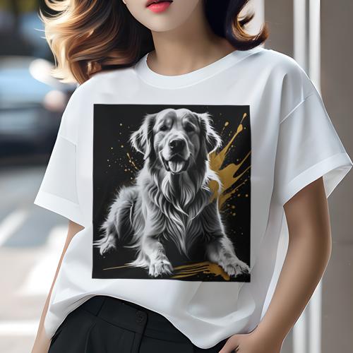 Tシャツ レディース 犬ファン 半袖 春夏 犬柄 プリント カジュアル かわいい 人間用 フィットネス ダンス ゴールデンレトリバー
