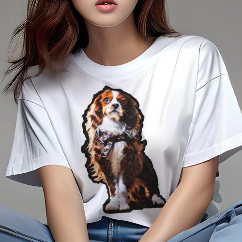Tシャツ レディース 犬ファン 半袖 春夏 犬柄 プリント カジュアル かわいい 人間用 フィットネス ダンス 首輪 キャバリア