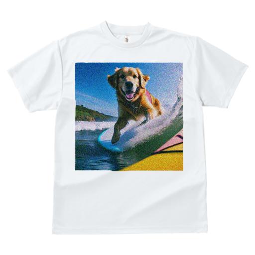 Tシャツ レディース 犬ファン 半袖 春夏 犬柄 プリント カジュアル かわいい 人間用 フィットネス ダンス サーフィン ゴールデンレトリバー 海 波 夏
