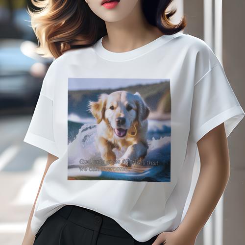 Tシャツ レディース 犬ファン 半袖 春夏 犬柄 プリント カジュアル かわいい 人間用 フィットネス ダンス サーフィン ゴールデンレトリバー 海
