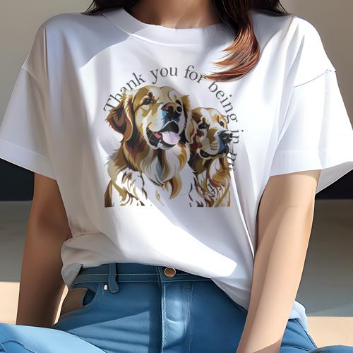 Tシャツ レディース 犬ファン 半袖 春夏 犬柄 プリント カジュアル かわいい 人間用 フィットネス ダンス ゴールデンレトリバー