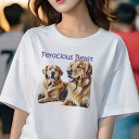 Tシャツ レディース 犬ファン 半袖 春夏 犬柄 プリント カジュアル かわいい 人間用 フィットネス ダンス ゴールデンレトリバー(4)