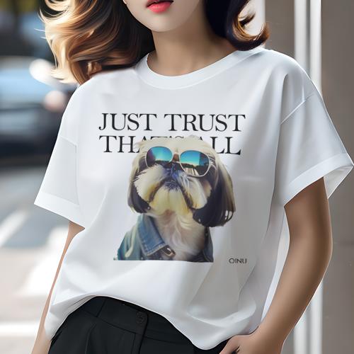 Tシャツ レディース 犬ファン 半袖 春夏 犬柄 プリント カジュアル かわいい 人間用 フィットネス ダンス サングラス シーズー デニムジャケット