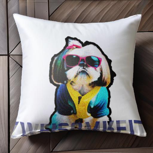 サングラス シーズー デニムジャケット クッションカバー 45×45cm アニマル柄 おしゃれ 可愛い クッシ..