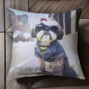 サングラス シーズー デニムジャケット クール ファッション クッションカバー 45×45cm アニマル柄 おしゃれ 可愛い クッション本体付き 正方形 犬ファン
