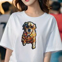Tシャツ レディース 犬ファン 半袖 春夏 犬柄 プリント カジュアル かわいい 人間用 フィットネス ダンス アロハシャツ ゴールデンレトリバー サングラス(4)
