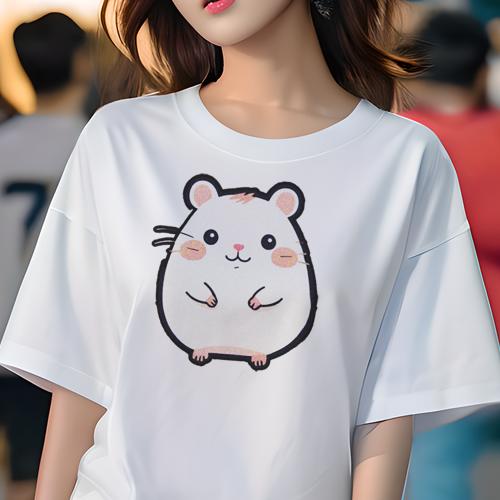 Tシャツ レディース 犬ファン 半袖 春夏 犬柄 プリント カジュアル かわいい 人間用 フィットネス ダンス かわいい イラスト ハムスター 動物 デザイン(4)
