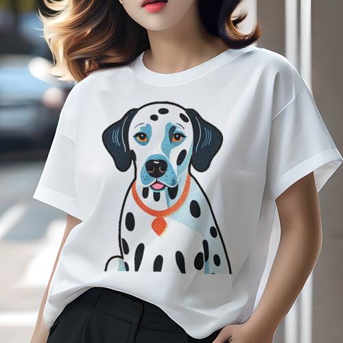 Tシャツ レディース 犬ファン 半袖 春夏 犬柄 プリント カジュアル かわいい 人間用 フィットネス ダンス 首輪 ダルメシアン