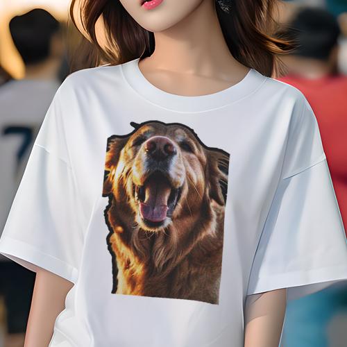 Tシャツ レディース 犬ファン 半袖 春夏 犬柄 プリント カジュアル かわいい 人間用 フィットネス ダンス ゴールデンレトリバー