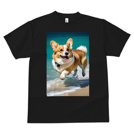 Tシャツ レディース 犬ファン 半袖 春夏 犬柄 プリント カジュアル かわいい 人間用 フィットネス ダンス 海 コーギー 砂浜 波